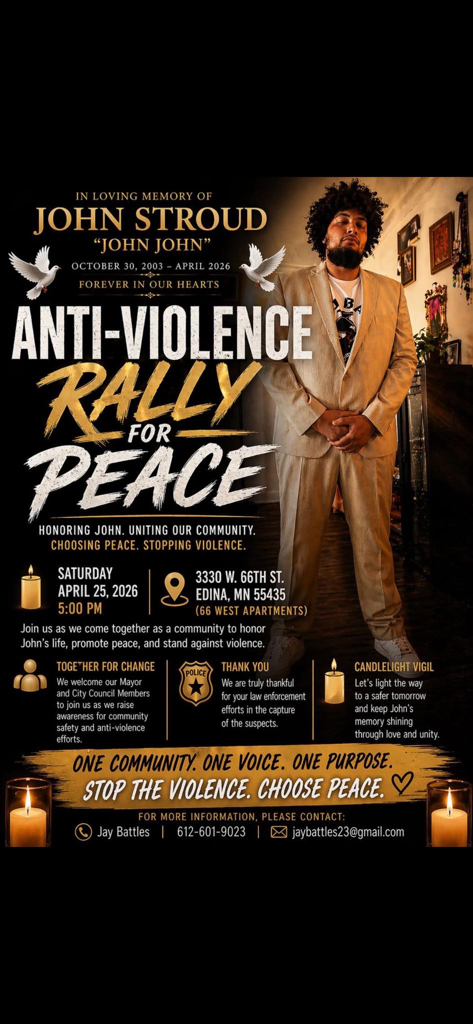 John Stroud Shooting, Edina Minnesota, Death: Anti-Violence Rally And Candlelight Vigil Has Been Organized For John Stroud On Saturday, April 25, 2026,